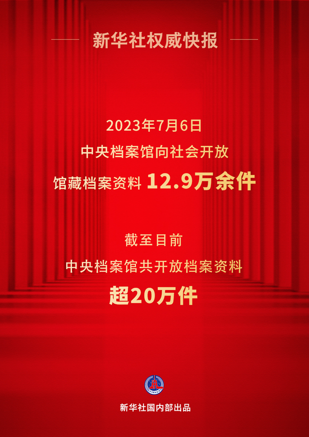 新华社权威快报丨中央档案馆向社会集中开放12.9万余件馆藏档案资料